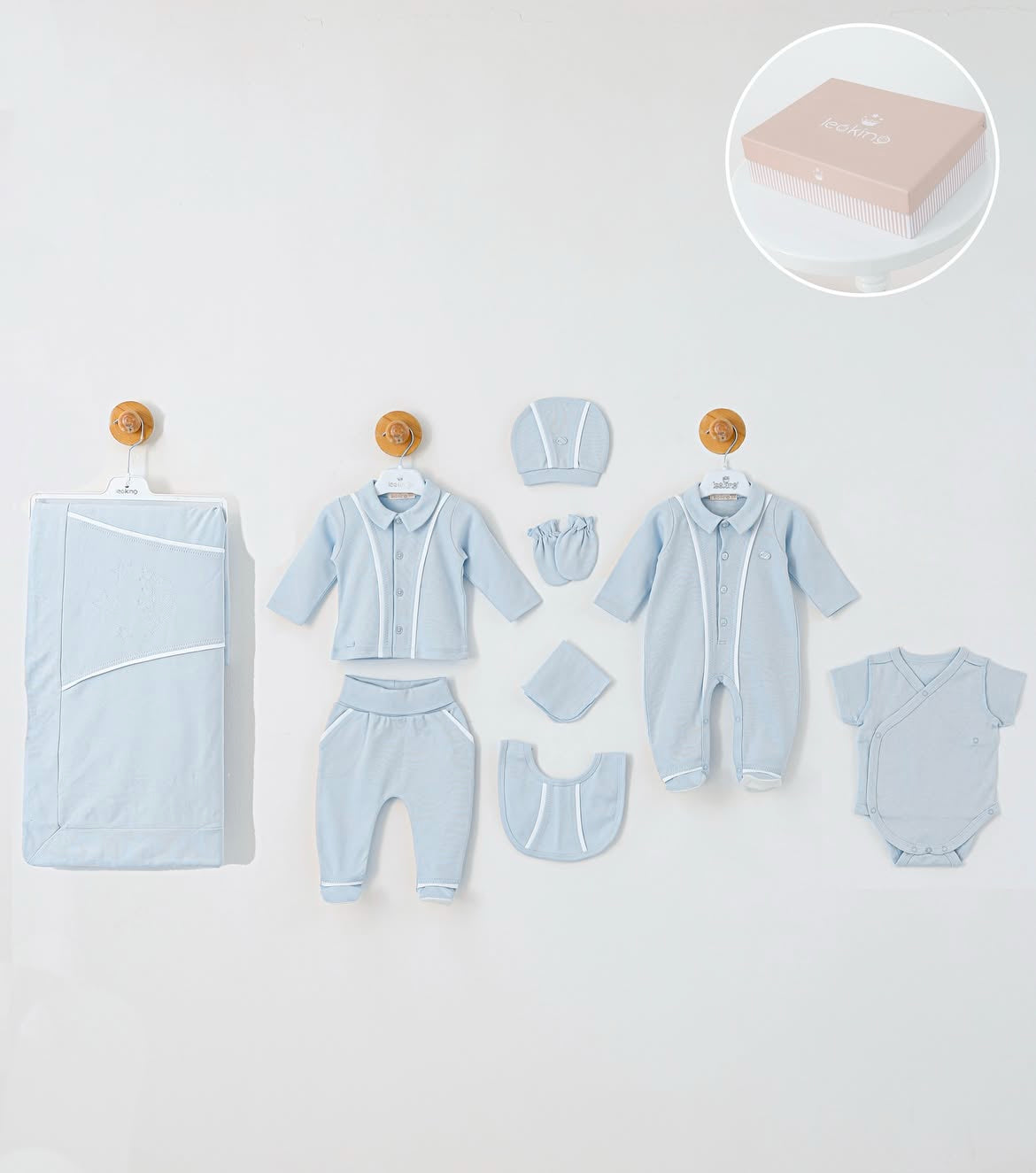 Light Blue Polo Organic Cotton Hospital Set 9 pcs