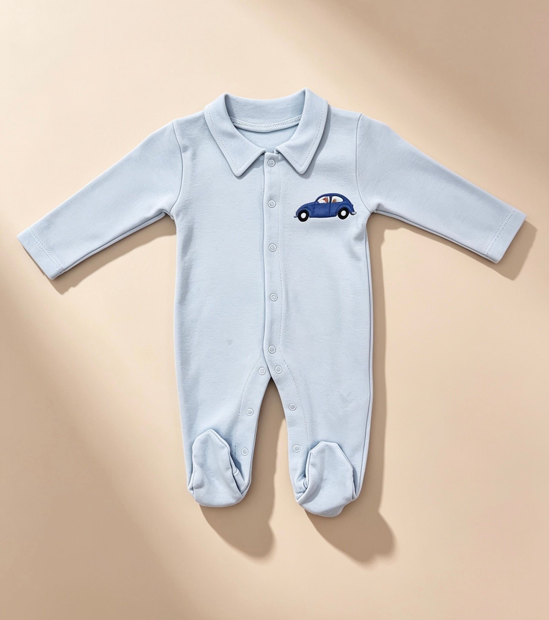 Nœud Blanc™ Organic Cotton Polo Car Footed Overall