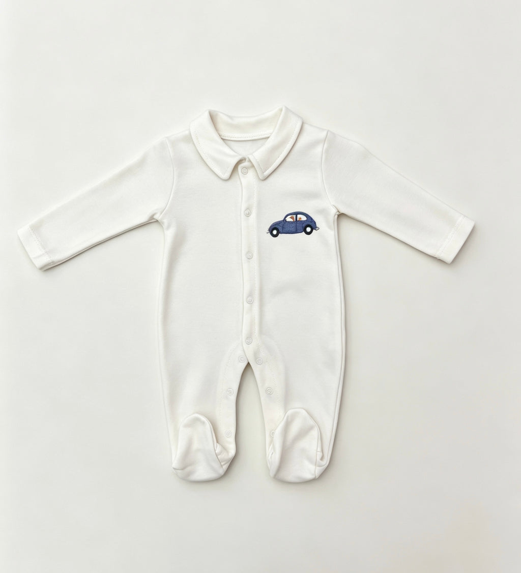 Nœud Blanc™ Organic Cotton Polo Car Footed Overall