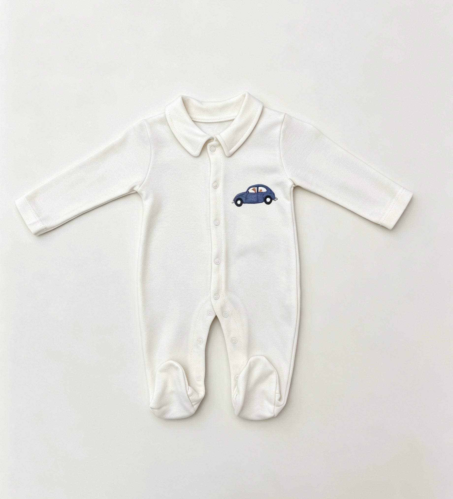 Nœud Blanc™ Organic Cotton Polo Car Footed Overall