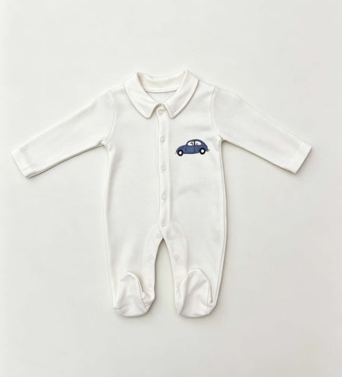 Nœud Blanc™ Organic Cotton Polo Car Footed Overall