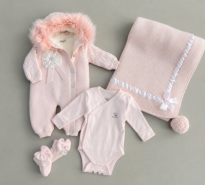 EAC Organic cotton Pink Fleece & Fur Thick Hospital Set 4 Pcs