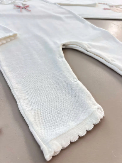 EAC Organic cotton Off-White Ruffles Flower Bouquet Embroidered Hospital Set 5 Pcs