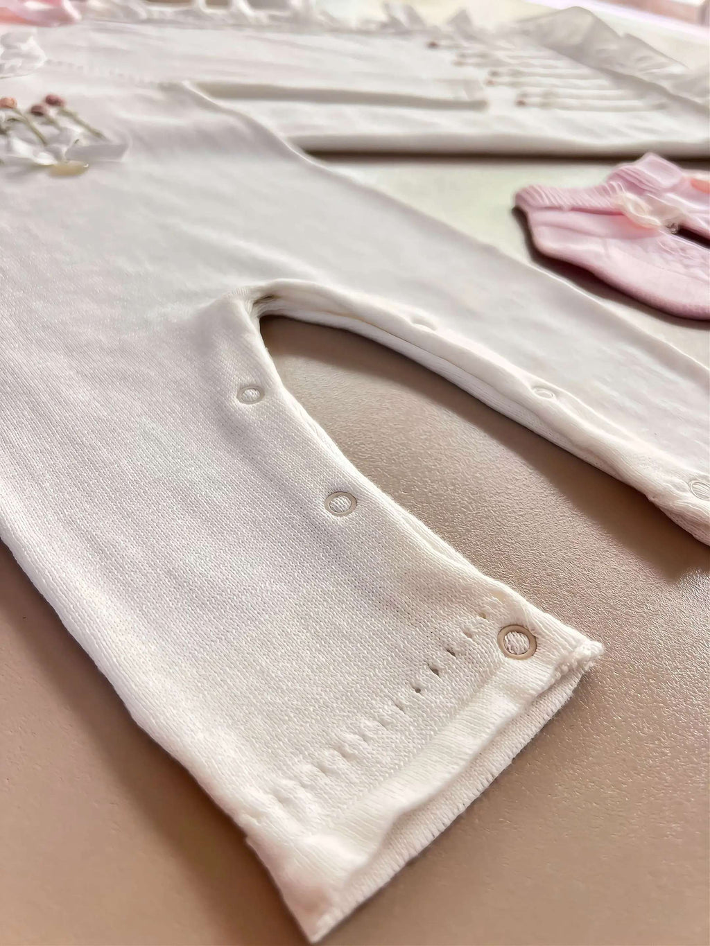 EAC Organic cotton Off-White Ruffles Flower Embroidered Hospital Set 5 Pcs