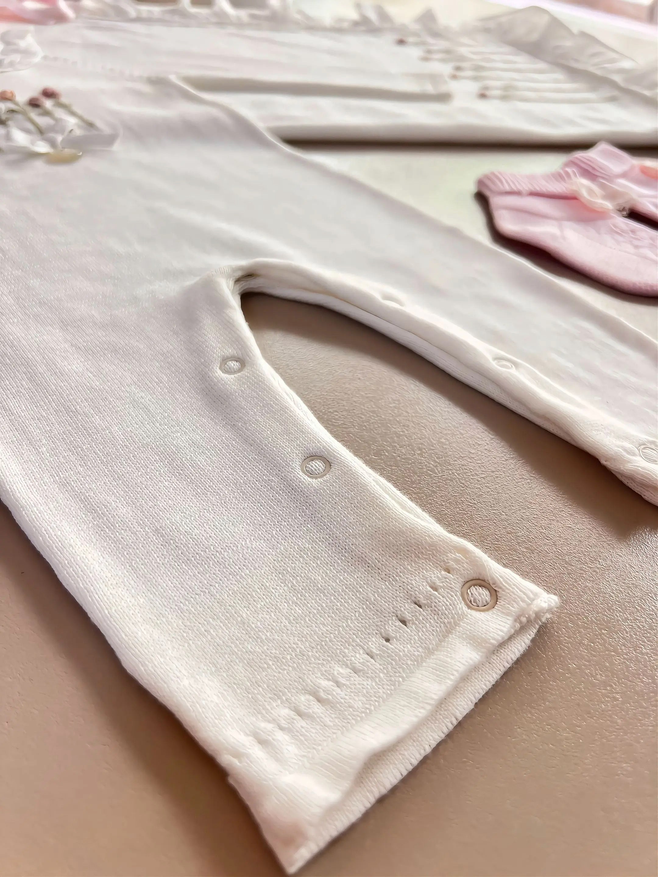 EAC Organic cotton Off-White Ruffles Flower Embroidered Hospital Set 5 Pcs