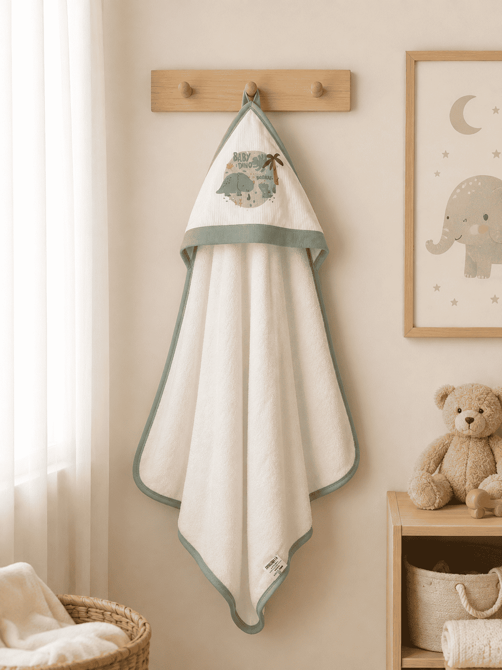 GOTS™ Certified Organic White & Green Bath Towel