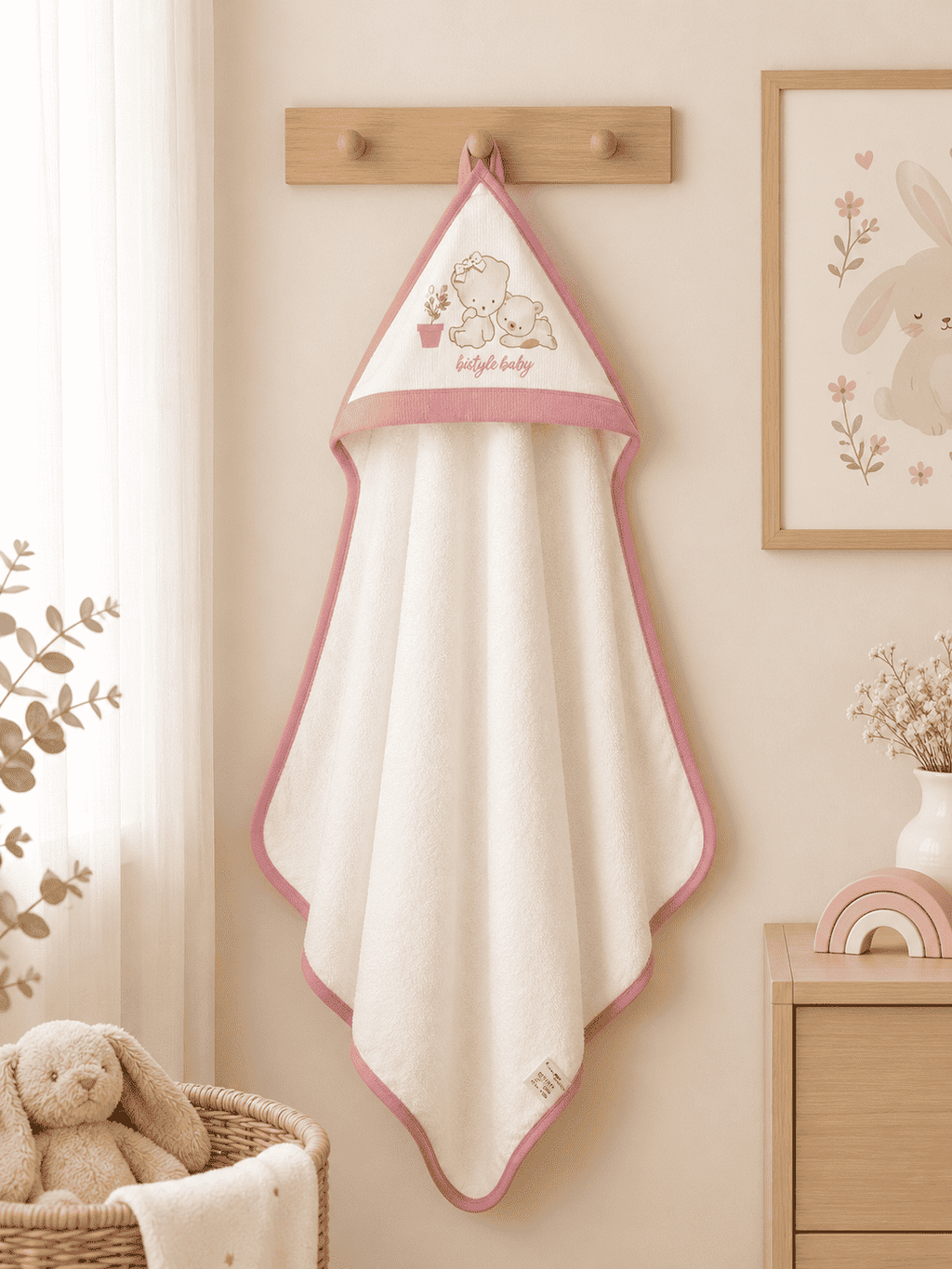GOTS™ Certified Organic White & Pink Bath Towel