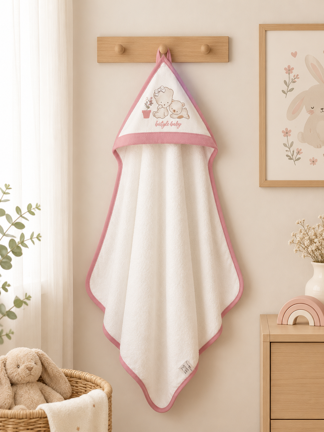 GOTS™ Certified Organic White & Pink Bath Towel