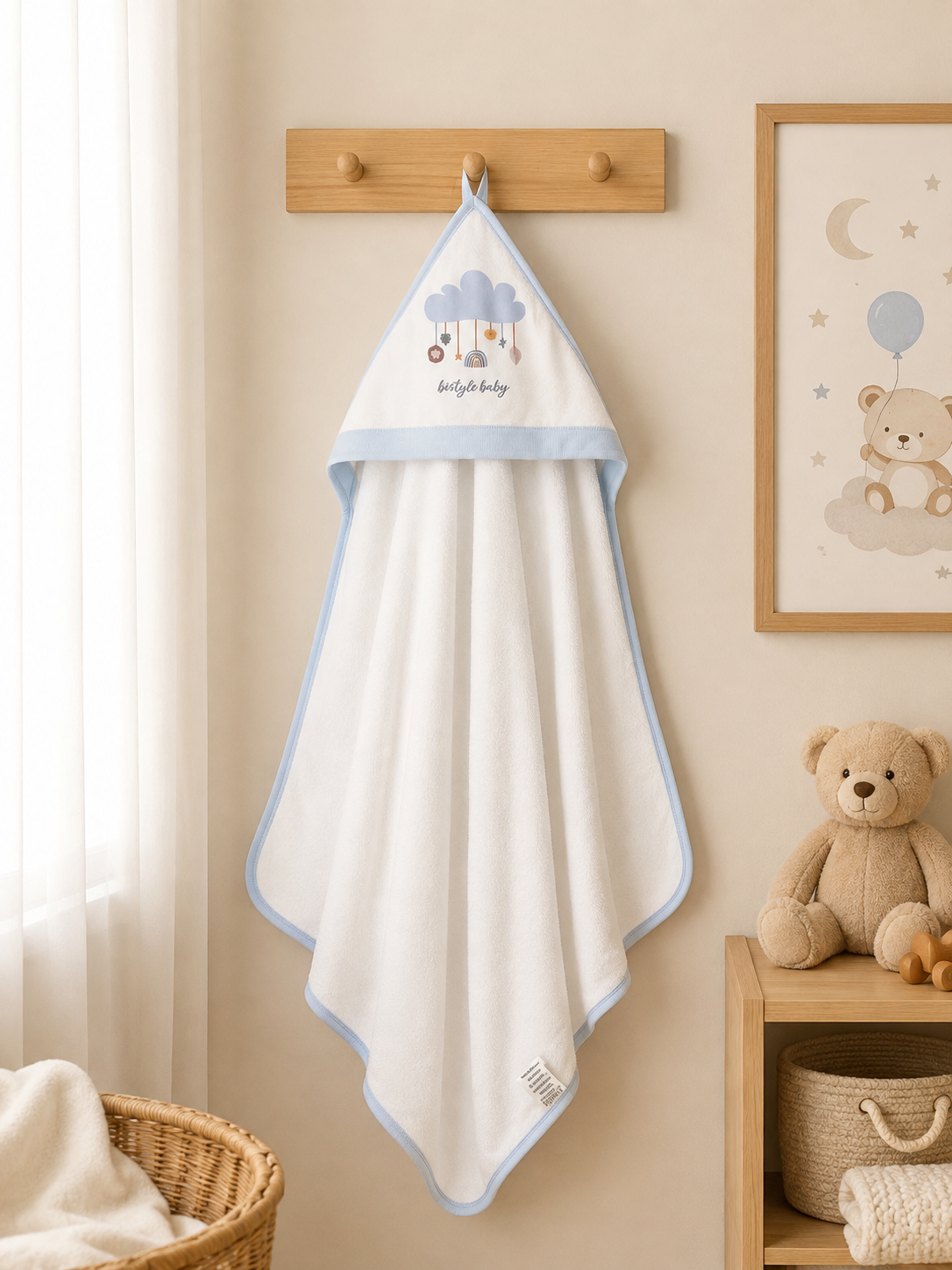 GOTS™ Certified Organic White & Blue Bath Towel