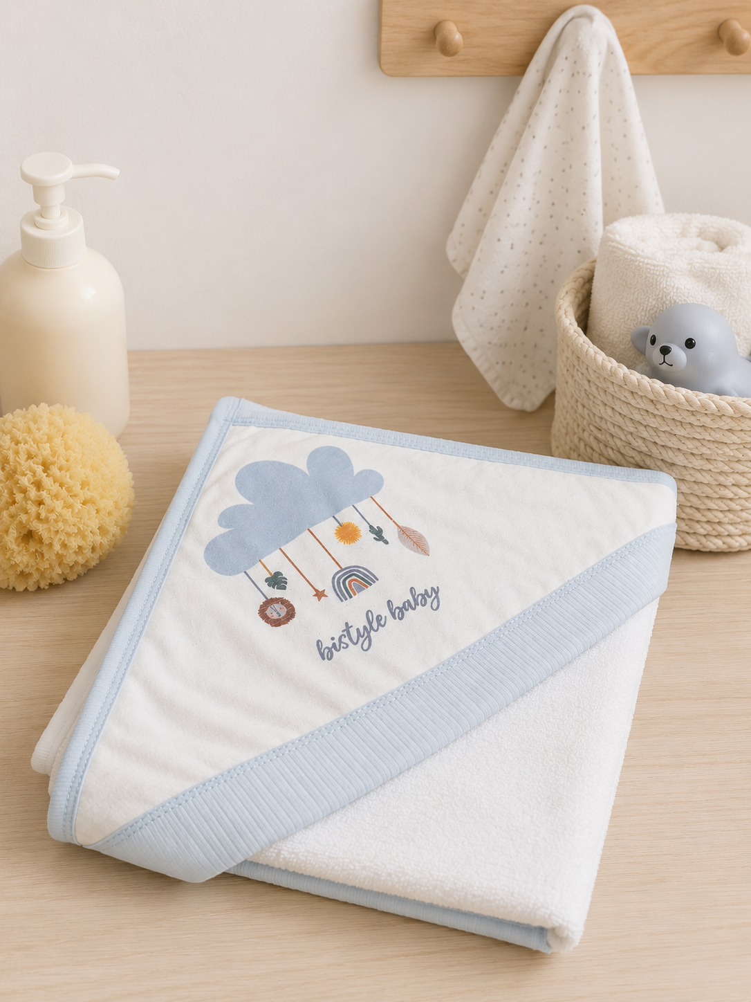 GOTS™ Certified Organic White & Blue Bath Towel