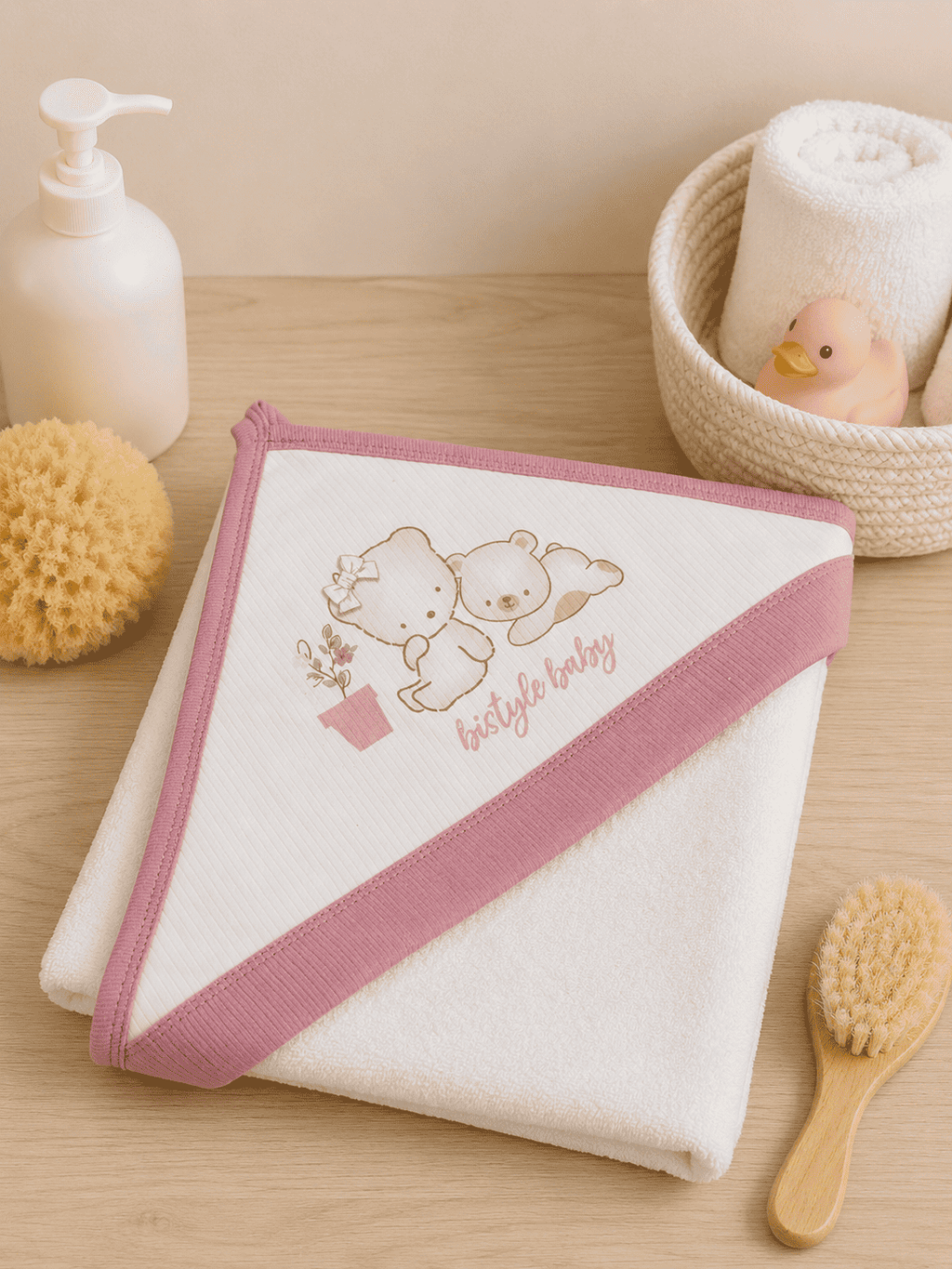 GOTS™ Certified Organic White & Pink Bath Towel