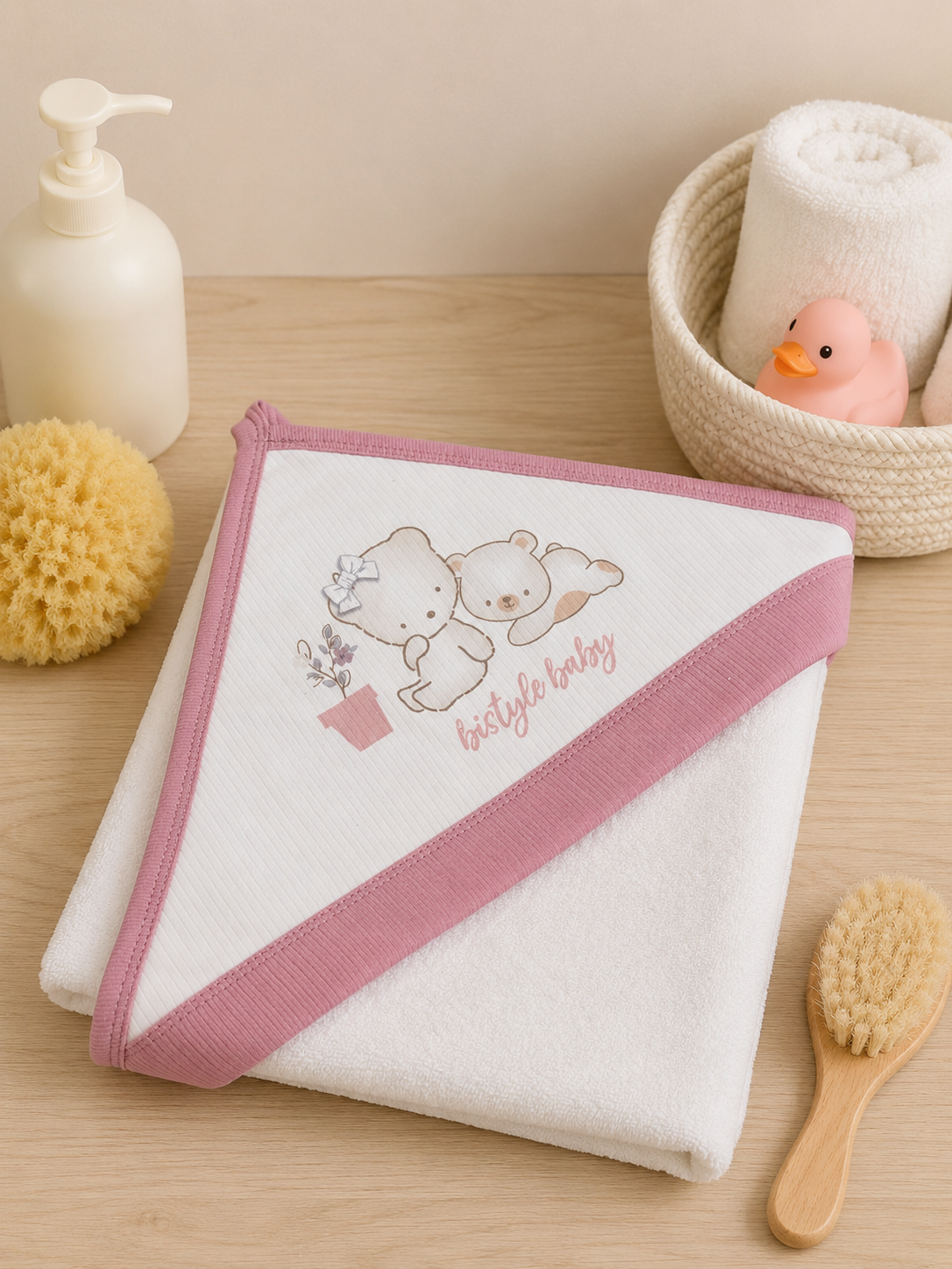 GOTS™ Certified Organic White & Pink Bath Towel