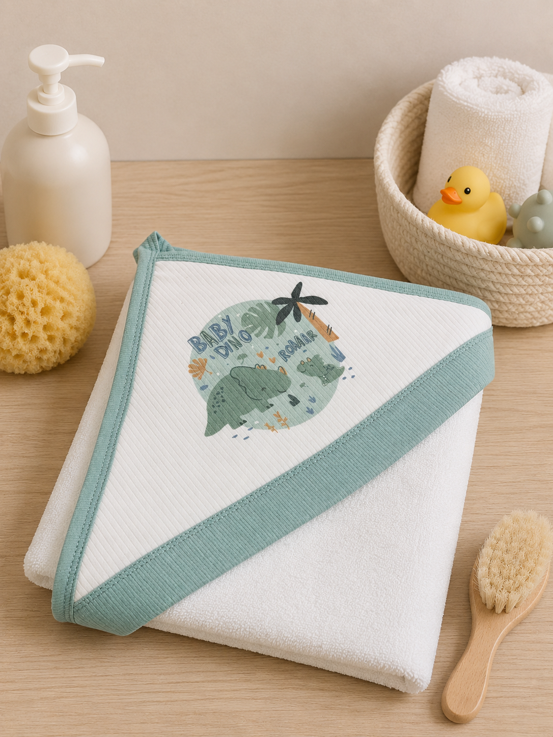 GOTS™ Certified Organic White & Green Bath Towel