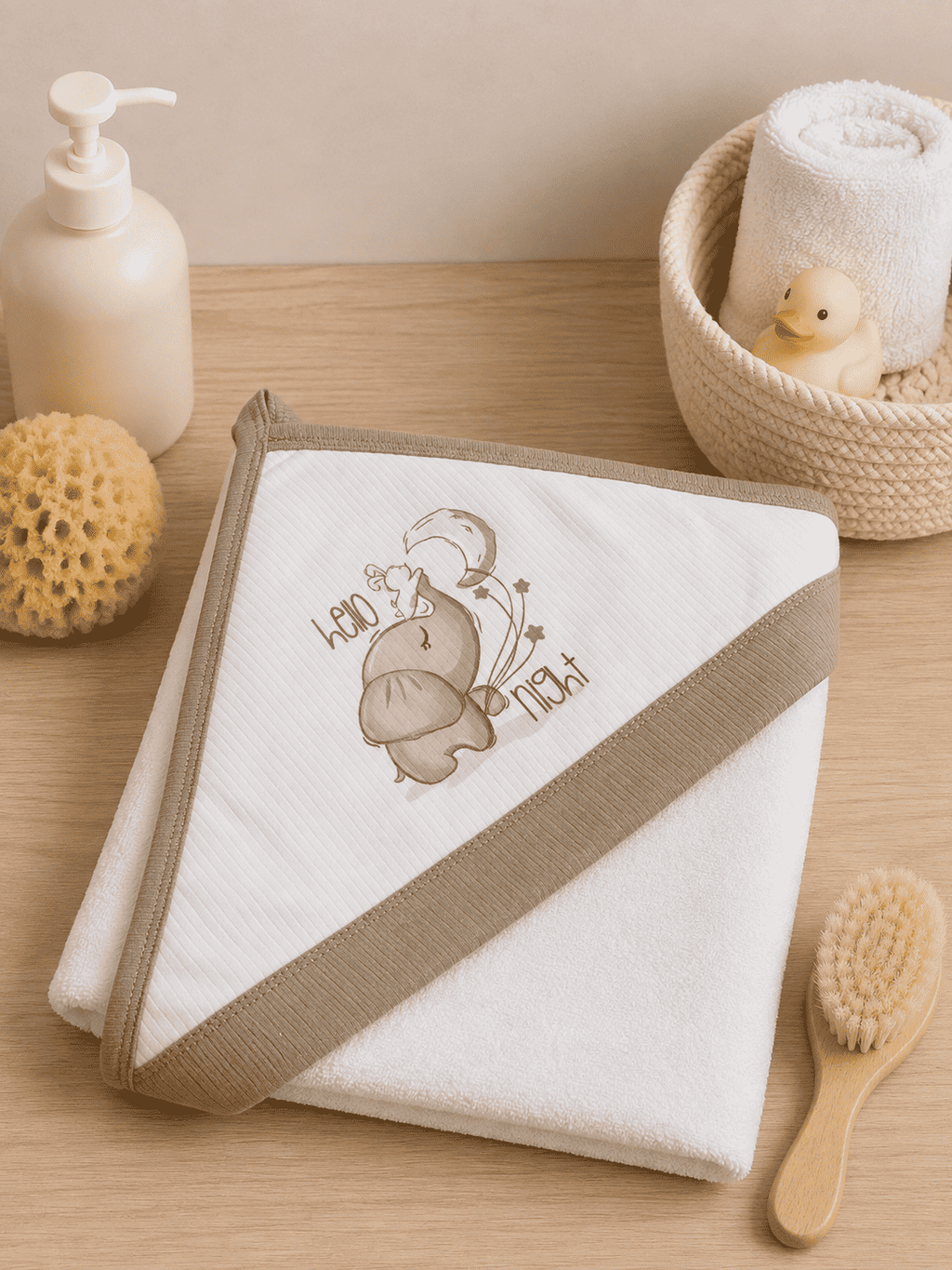 GOTS™ Certified Organic White & Beige Bath Towel