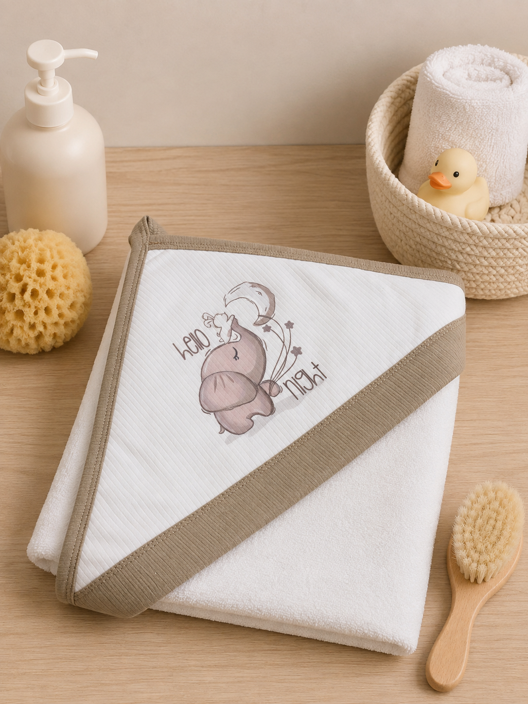 GOTS™ Certified Organic White & Beige Bath Towel
