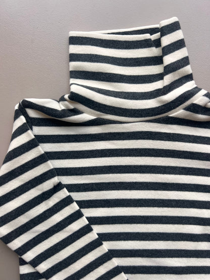 Stripped Turtle Neck Velvet Sweatshirt