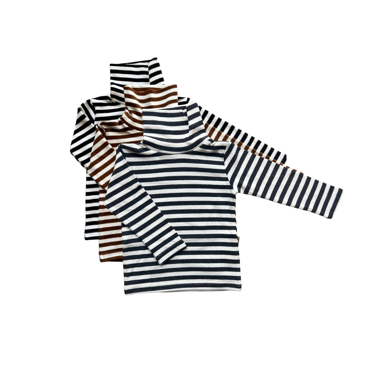 Stripped Turtle Neck Velvet Sweatshirt