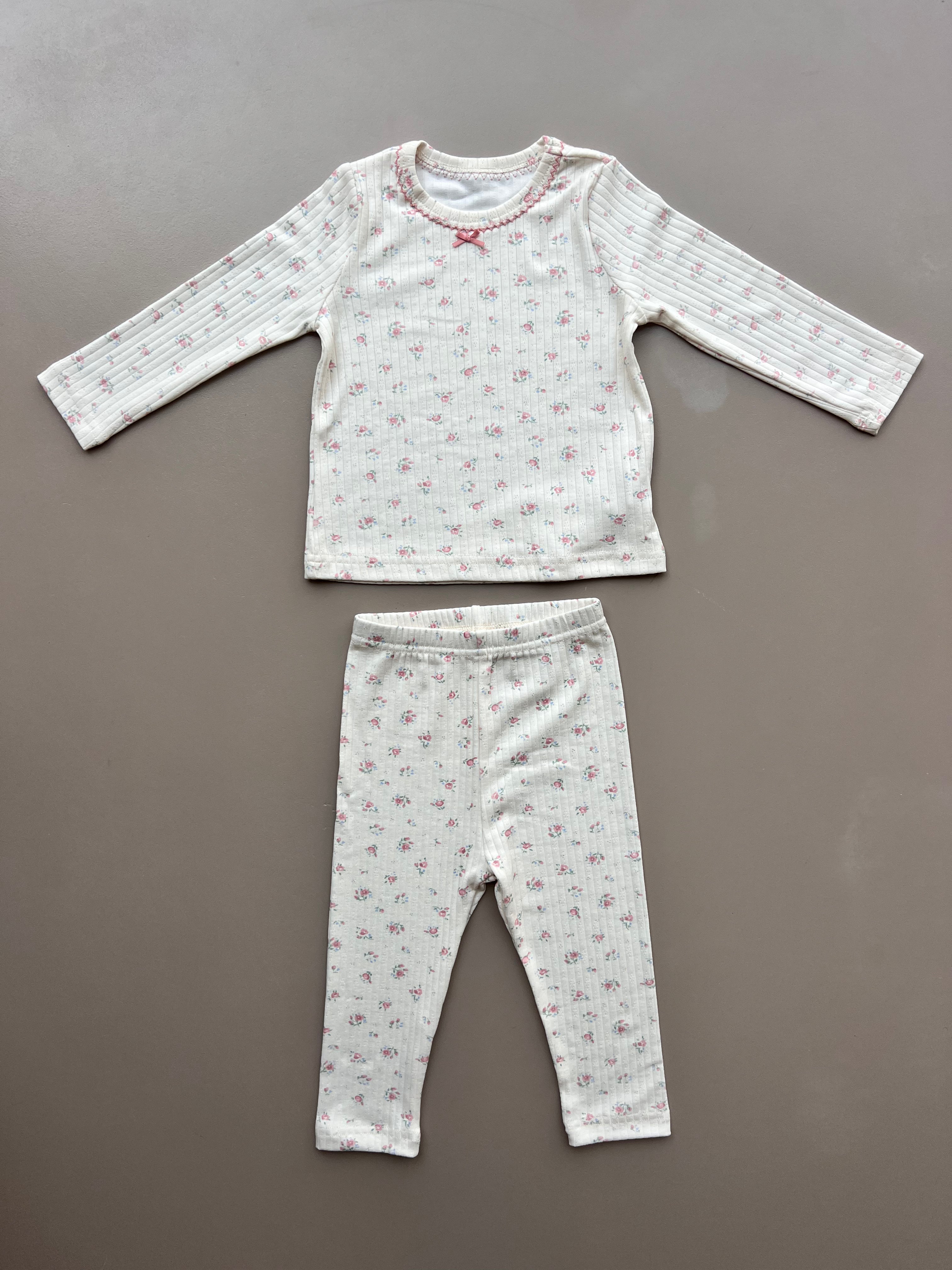 Beige And Pink Flowers Pyjama 2 Pcs Set