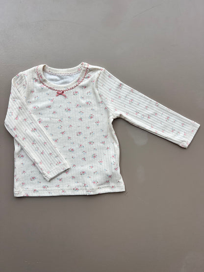 Beige And Pink Flowers Pyjama 2 Pcs Set