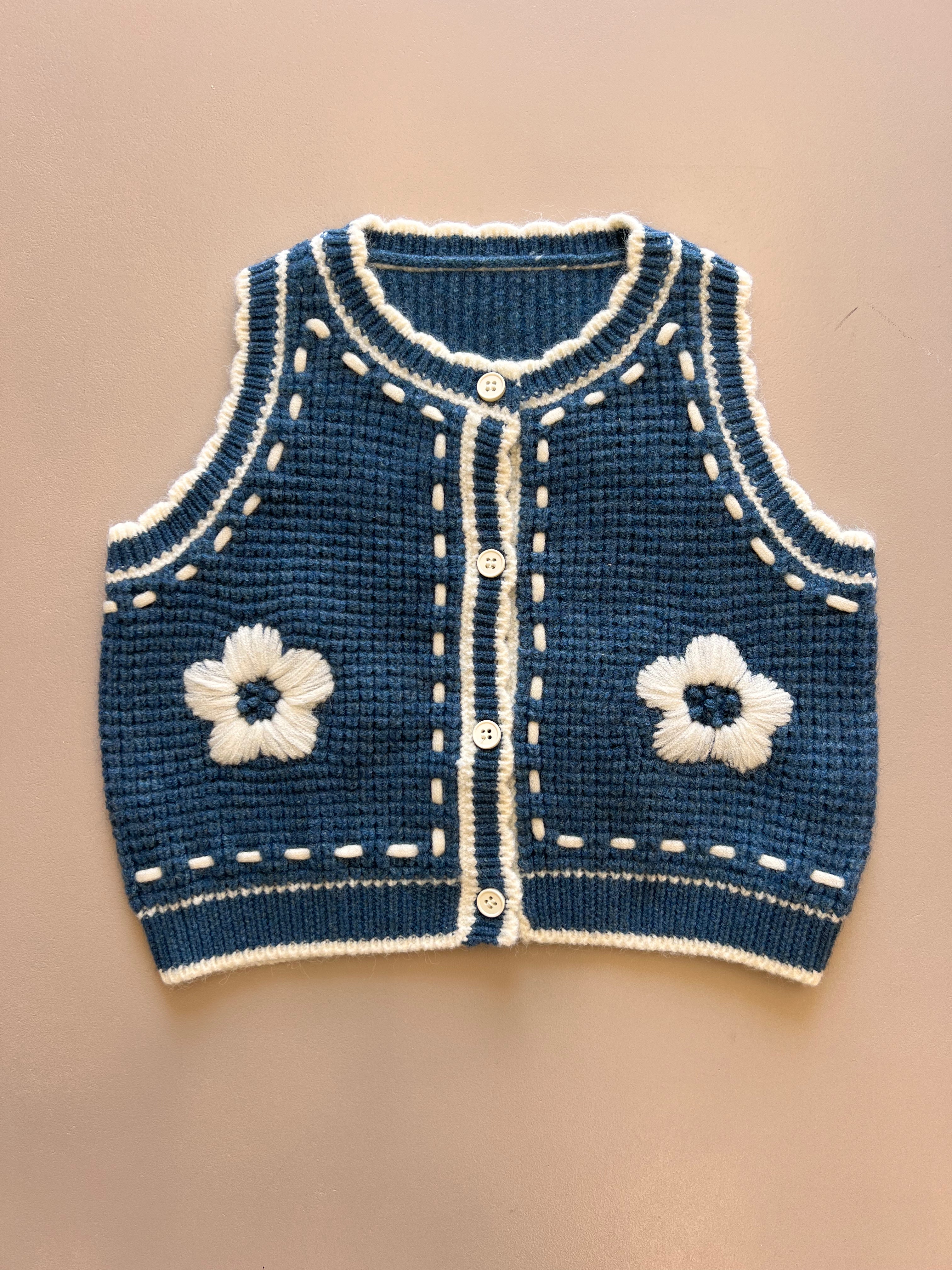 Blue Flower Wool Gilet