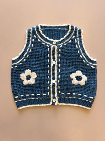 Blue Flower Wool Gilet