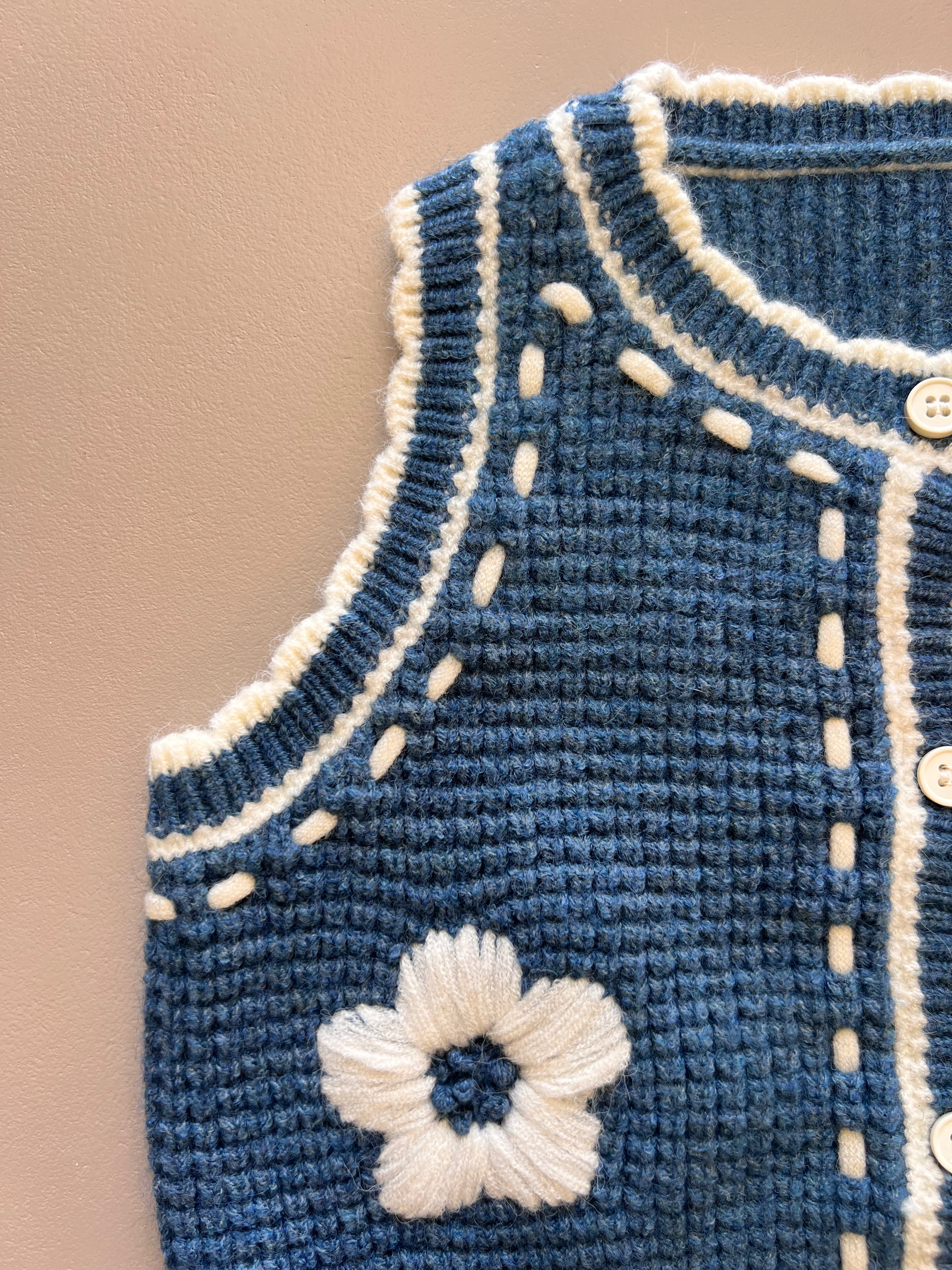 Blue Flower Wool Gilet