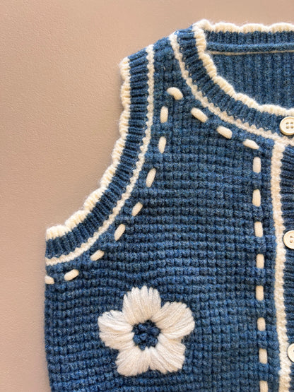 Blue Flower Wool Gilet