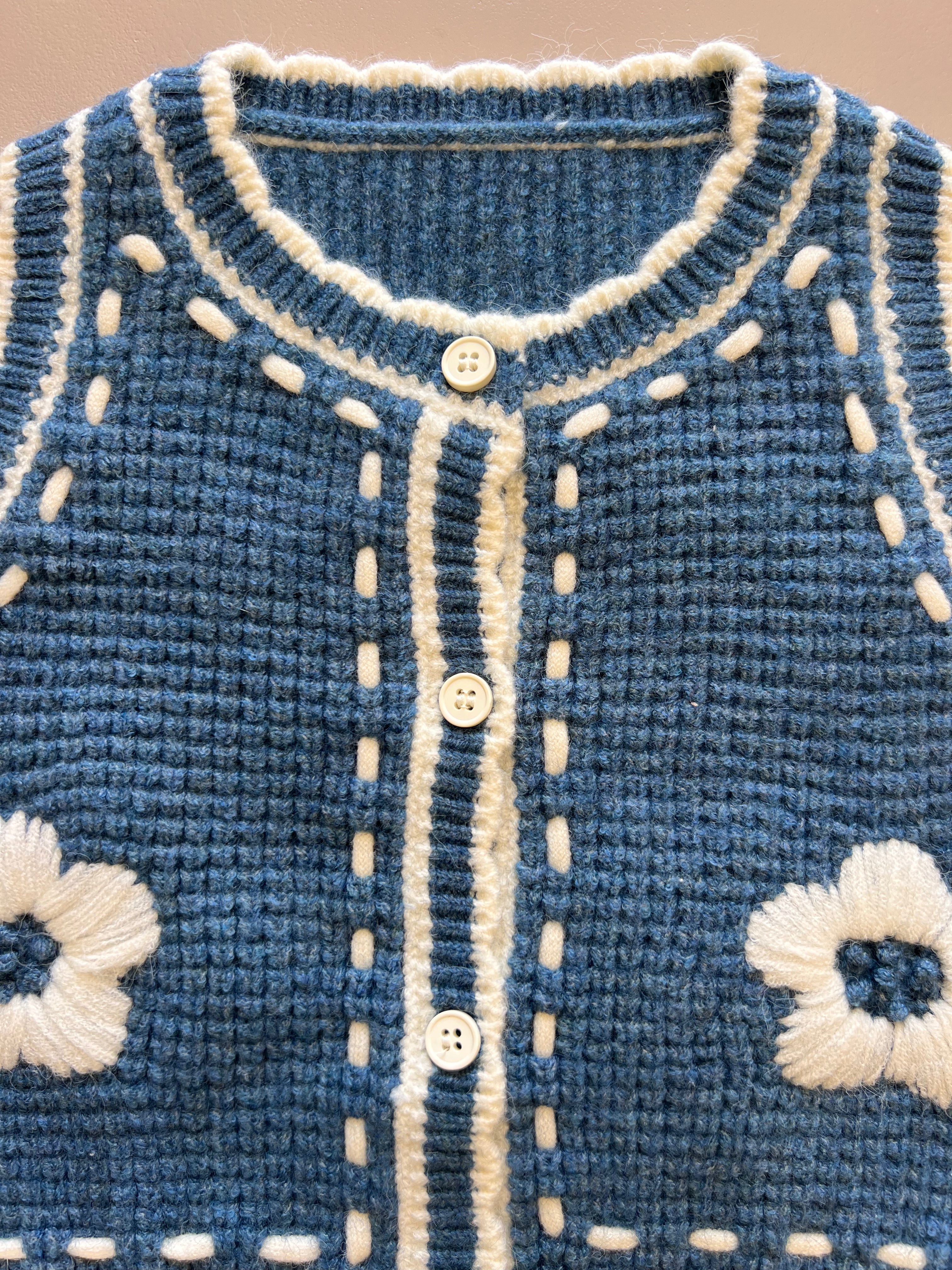 Blue Flower Wool Gilet