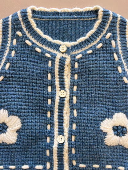 Blue Flower Wool Gilet