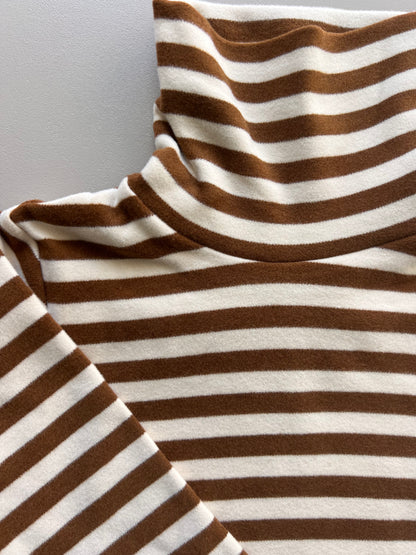 Stripped Turtle Neck Velvet Sweatshirt