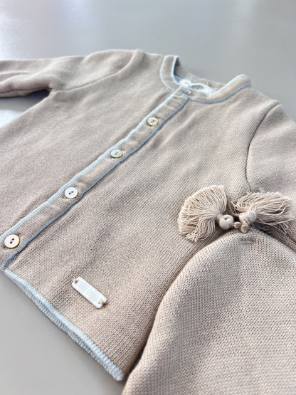 100% Cotton Knitted Beige Thick Jacket With Hat