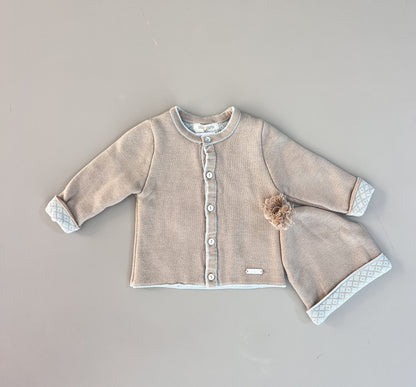 100% Cotton Knitted Beige Thick Jacket With Hat