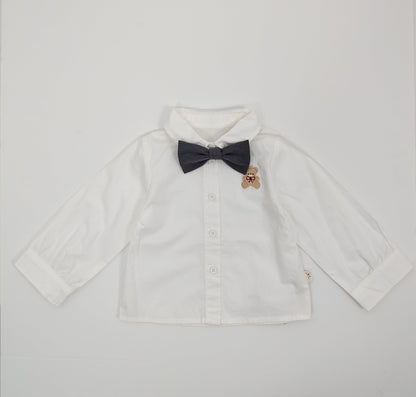 White Teddy Bear Shirt with Gray Noeud Papillon