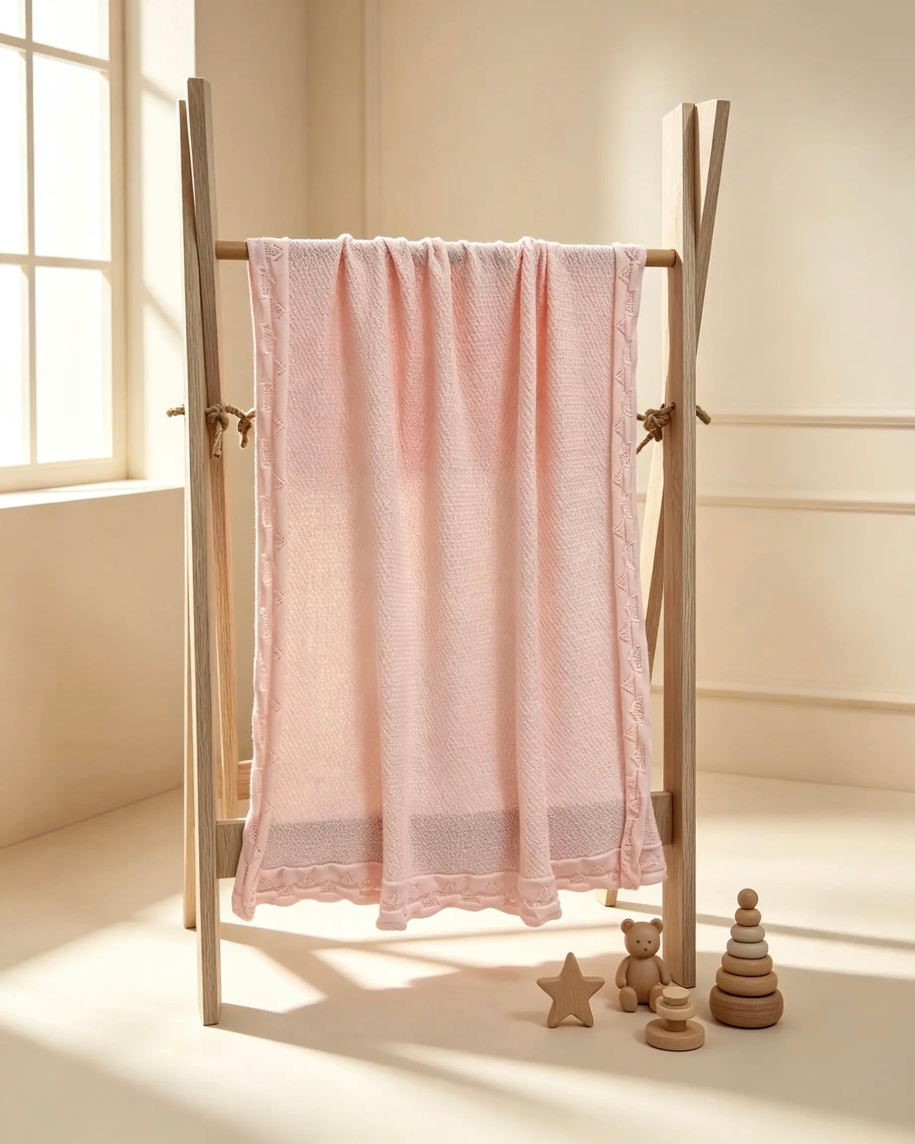 100% Pink Knitted Cotton Blanket