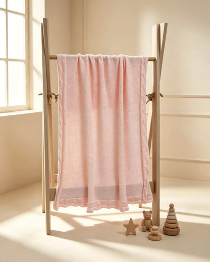 100% Pink Knitted Cotton Blanket