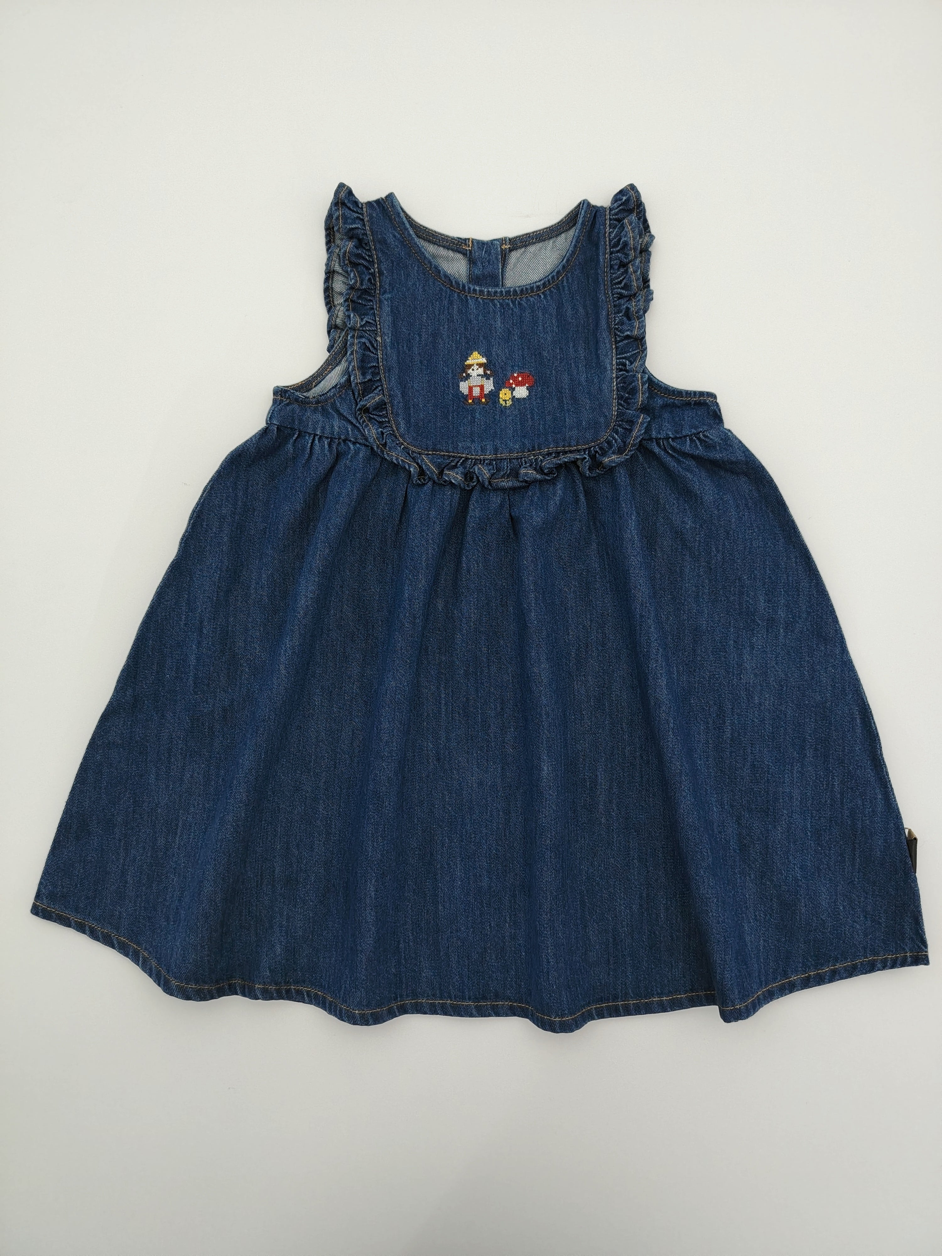 Little Mushroom Girl Blue Denim Dress