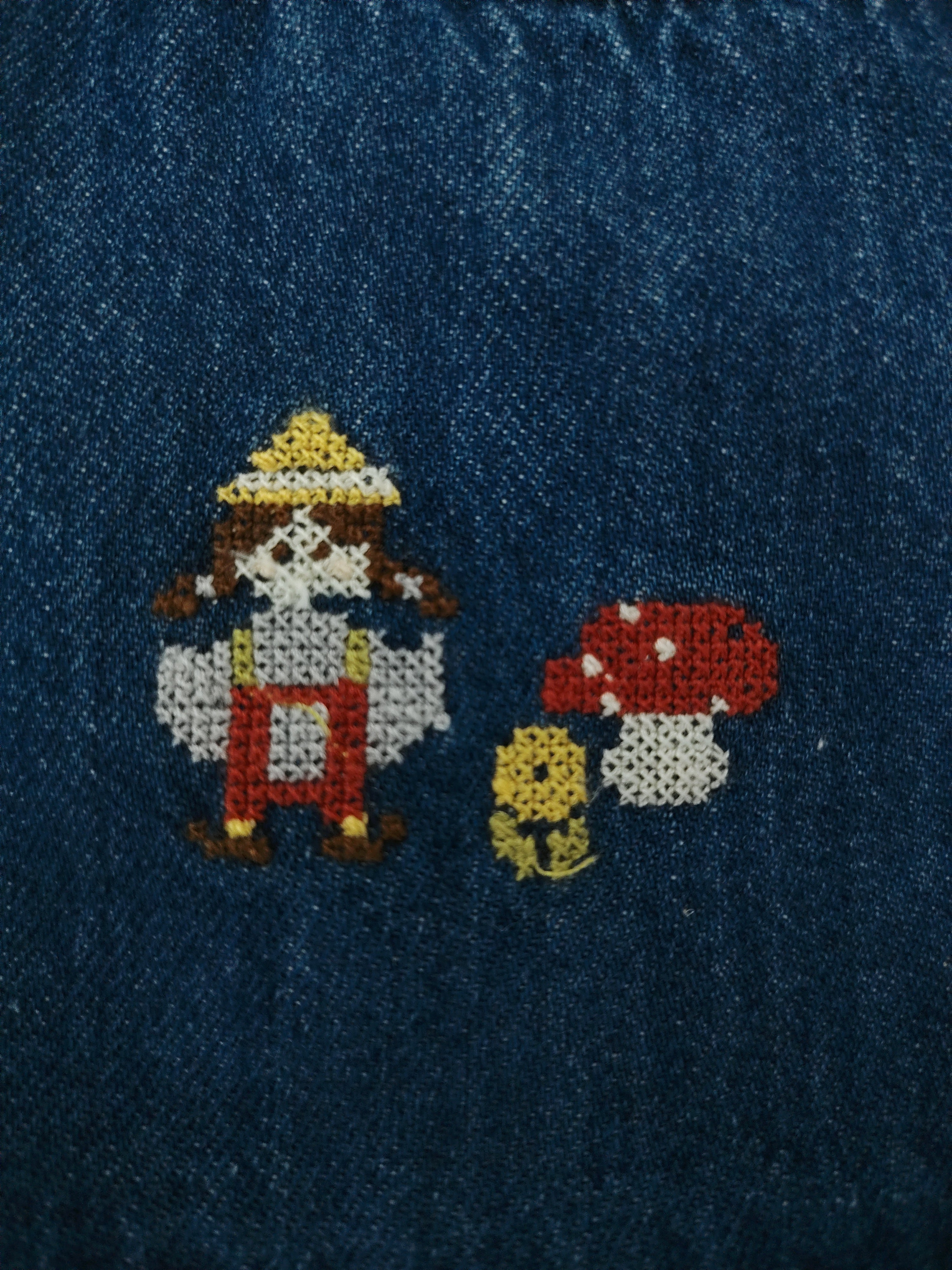 Little Mushroom Girl Blue Denim Dress