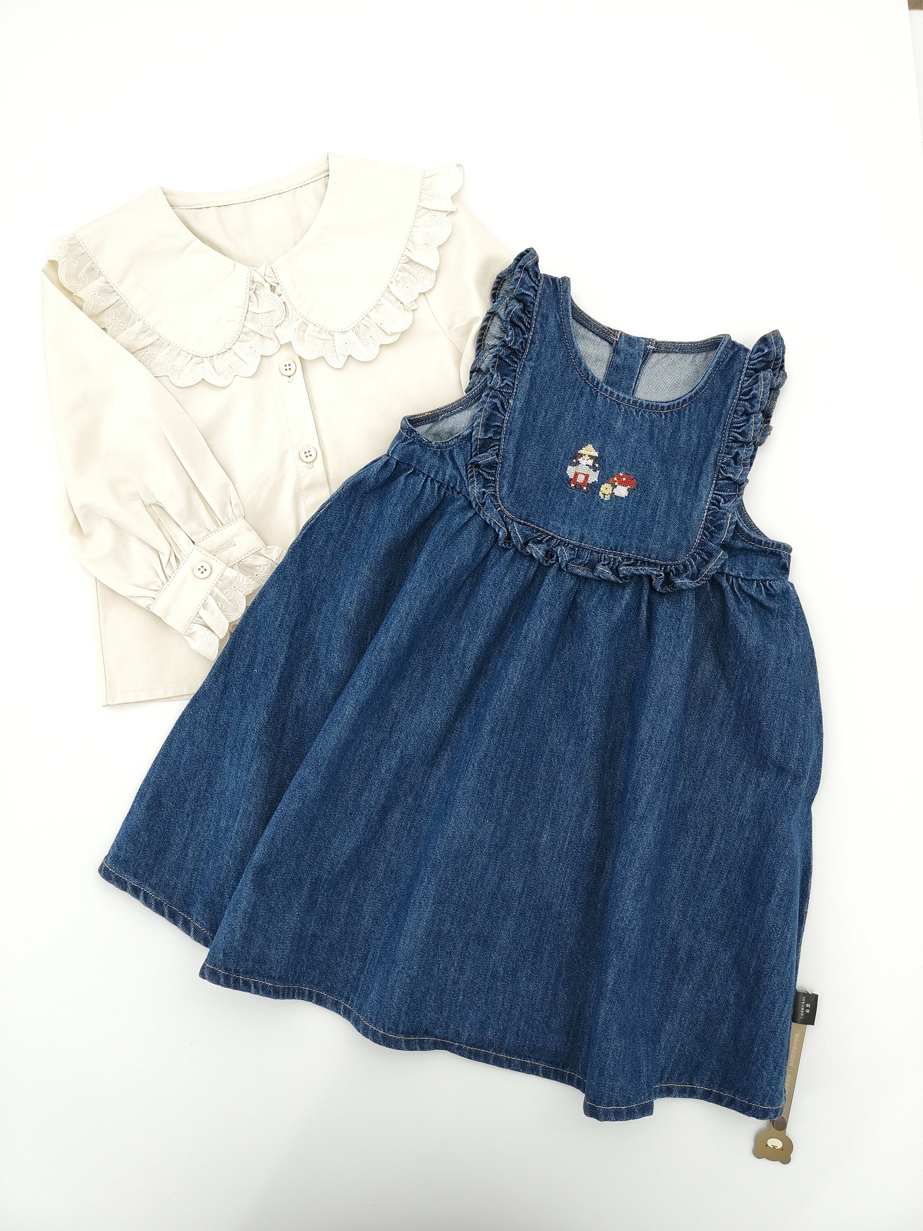Little Mushroom Girl Blue Denim Dress