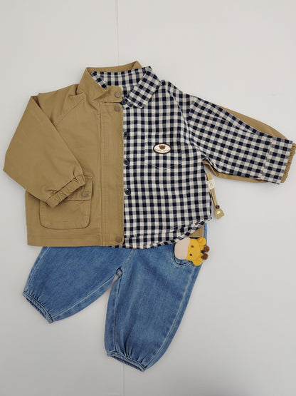 Navy & White Oversize Checked Shirt