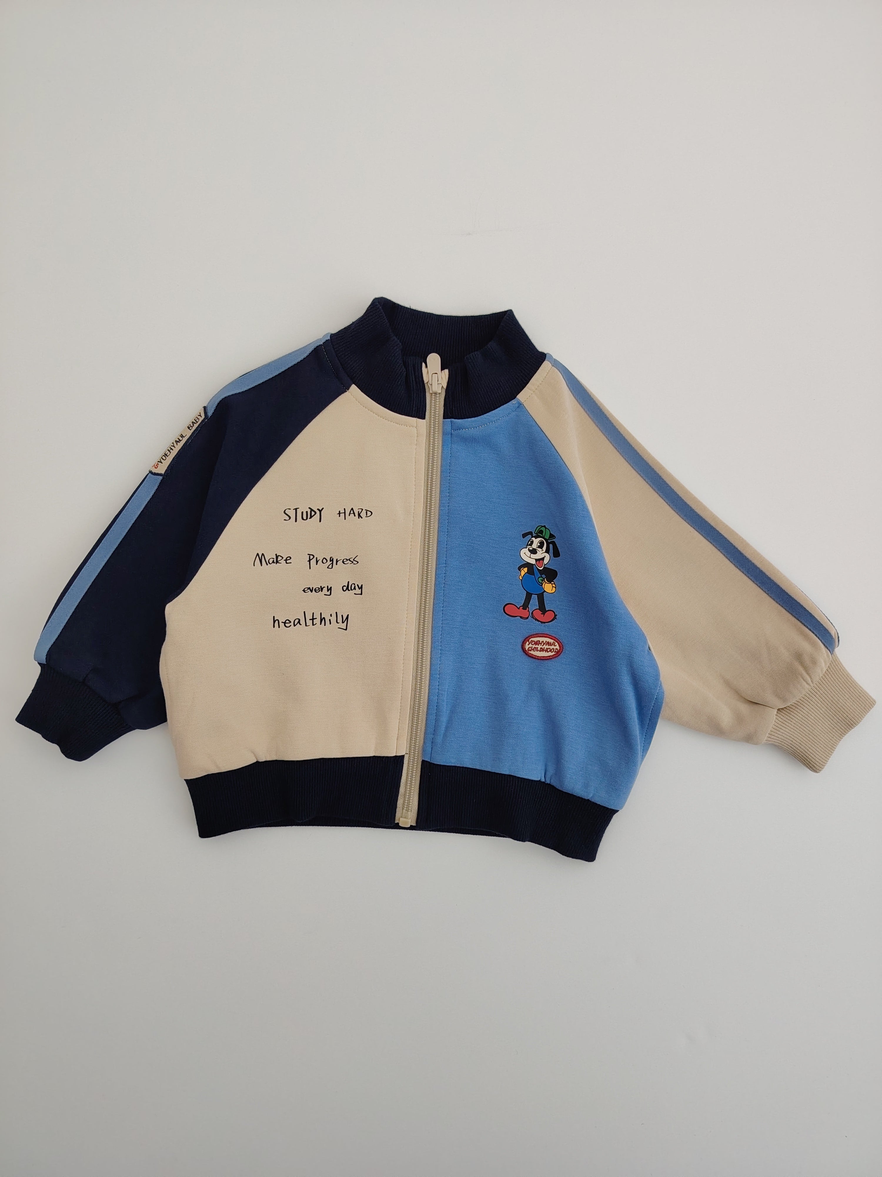 Beige & Blue Oversized Jacket