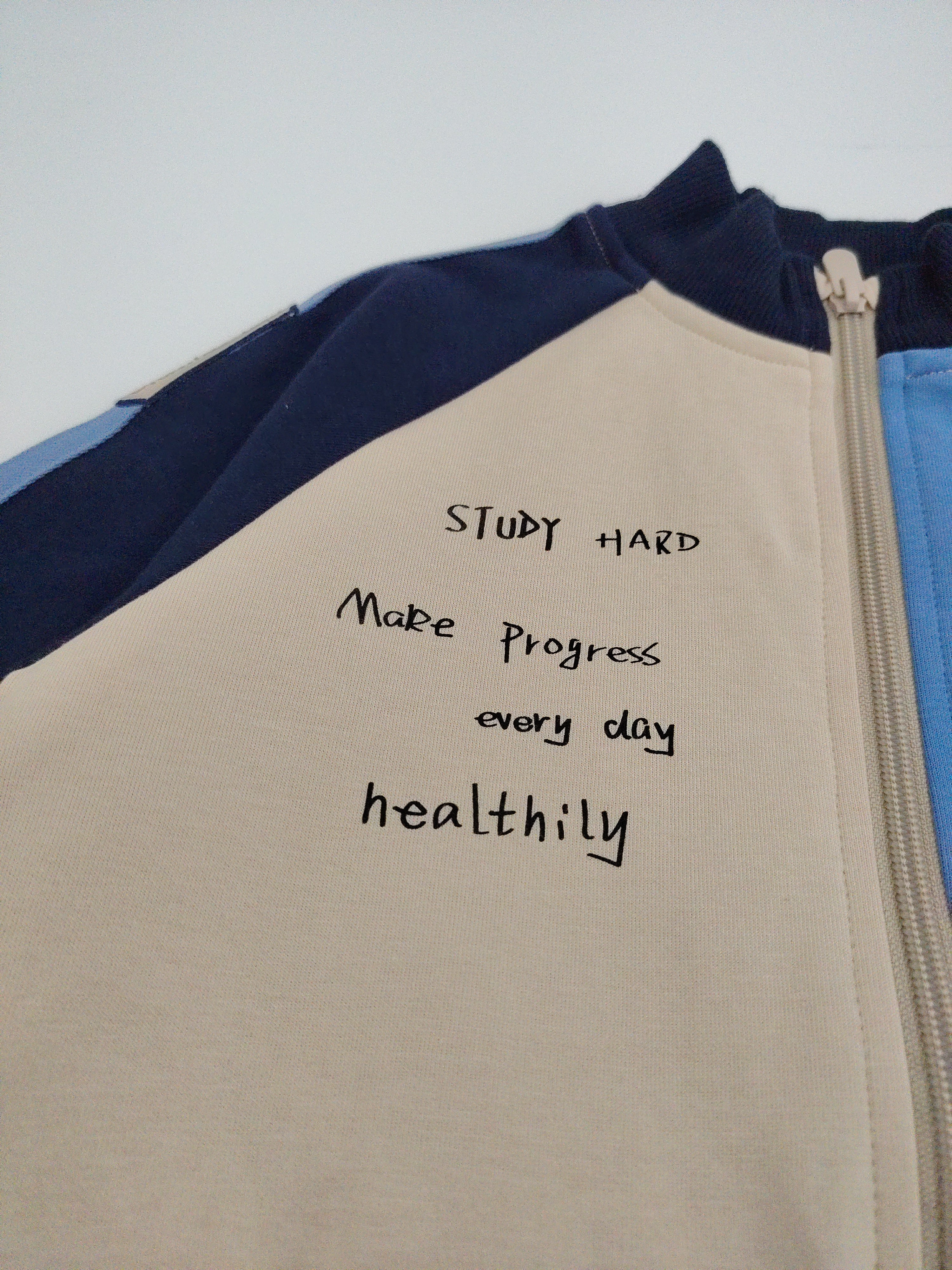 Beige & Blue Oversized Jacket