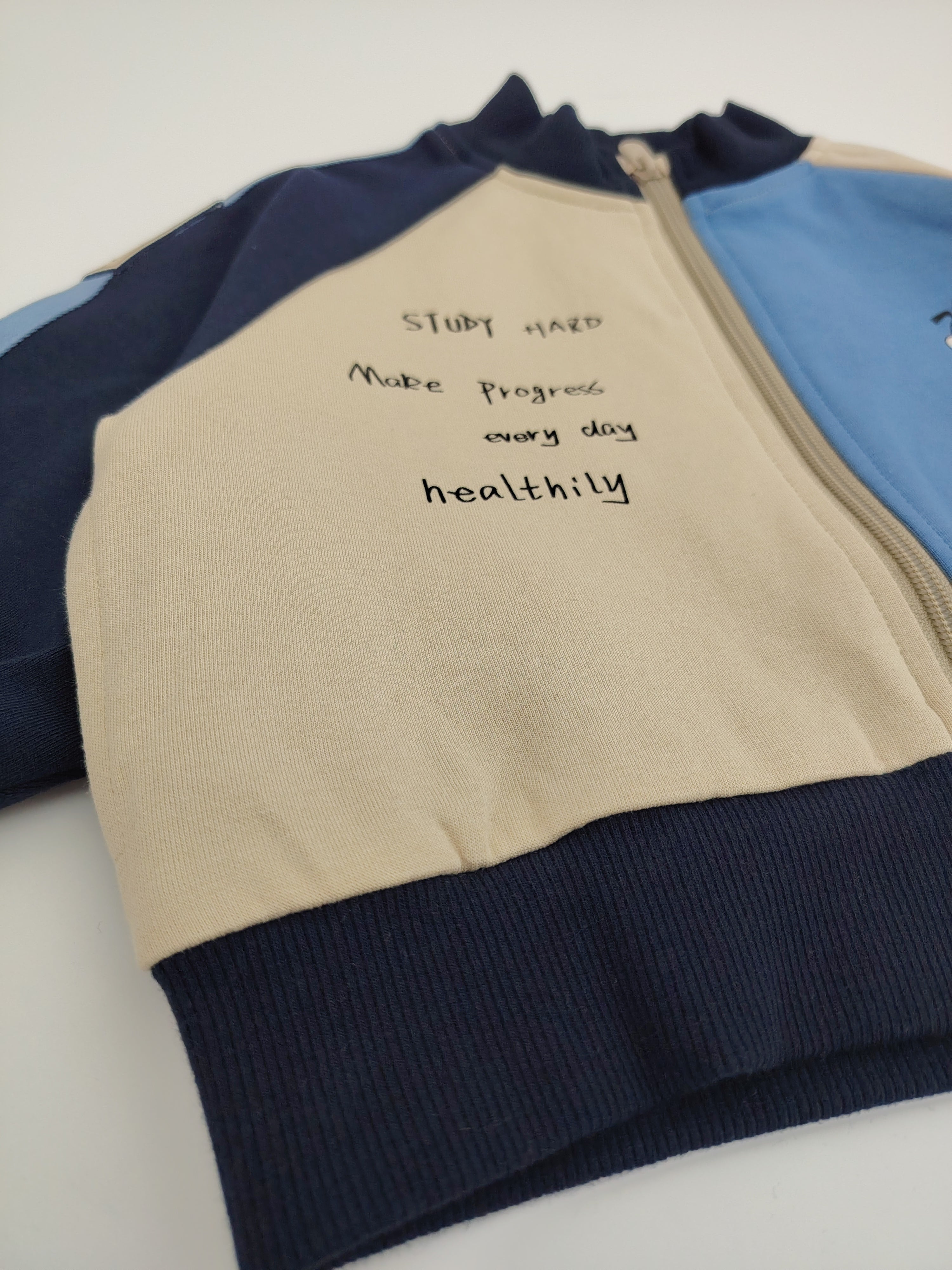 Beige & Blue Oversized Jacket