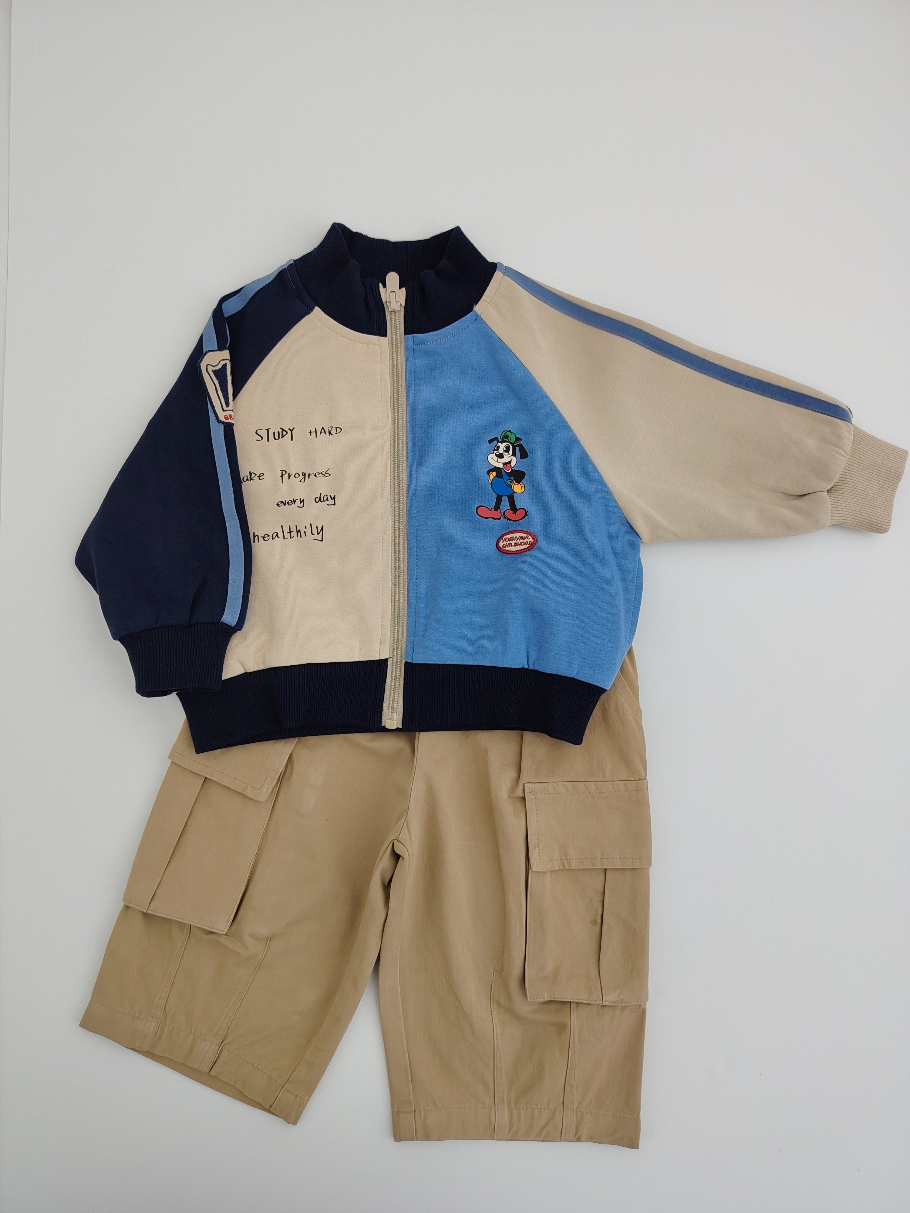 Beige & Blue Oversized Jacket