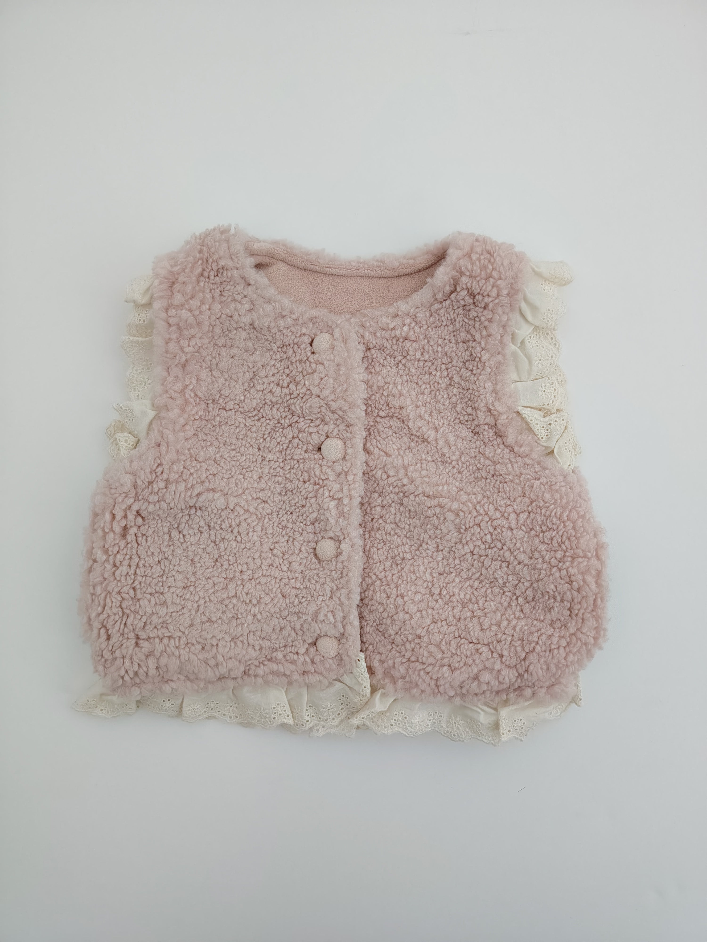 Pink Wool & Ruffle Gilet