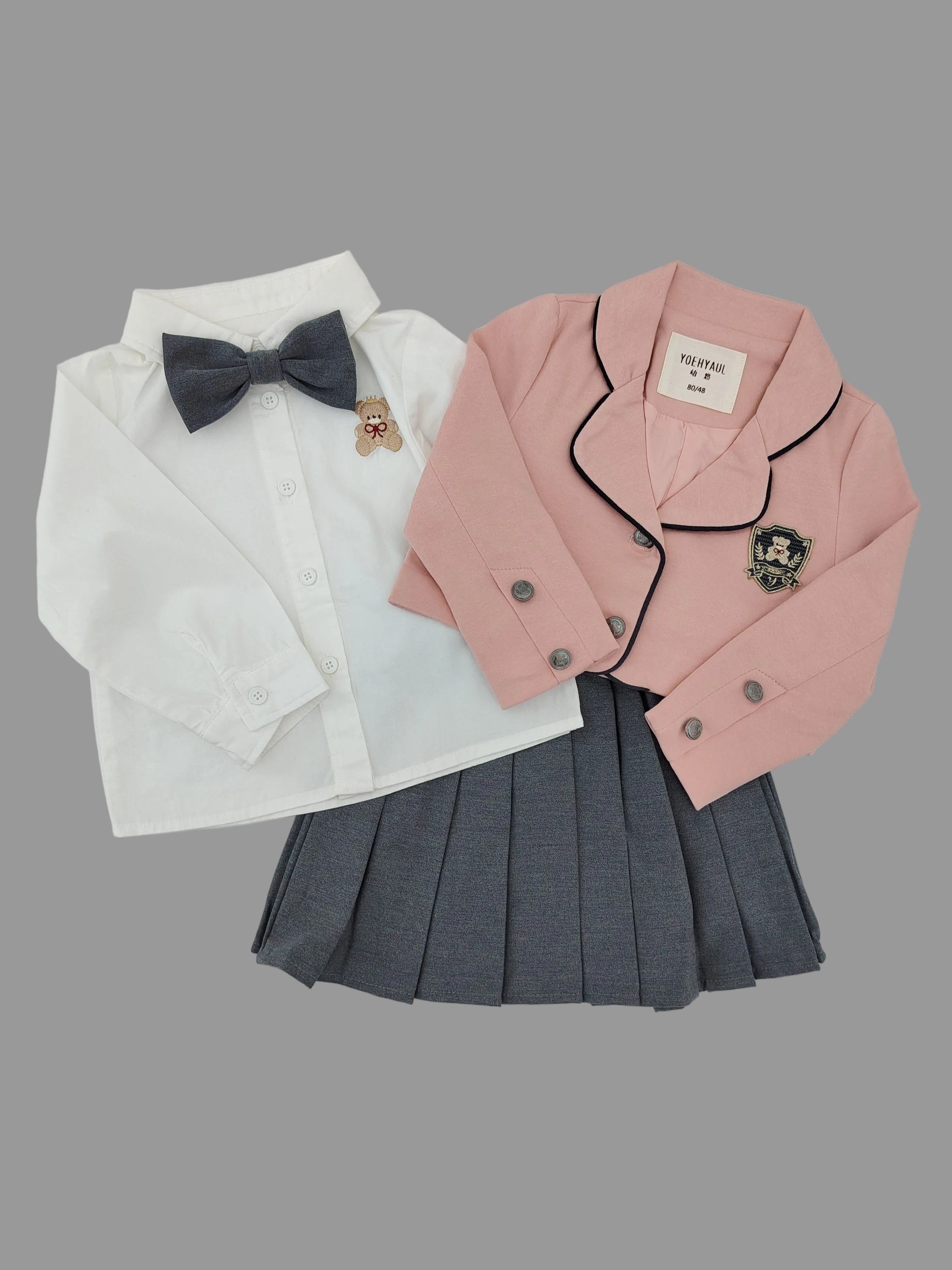 White Teddy Bear Shirt with Gray Noeud Papillon