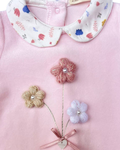 Flower Velvet Footed Overall