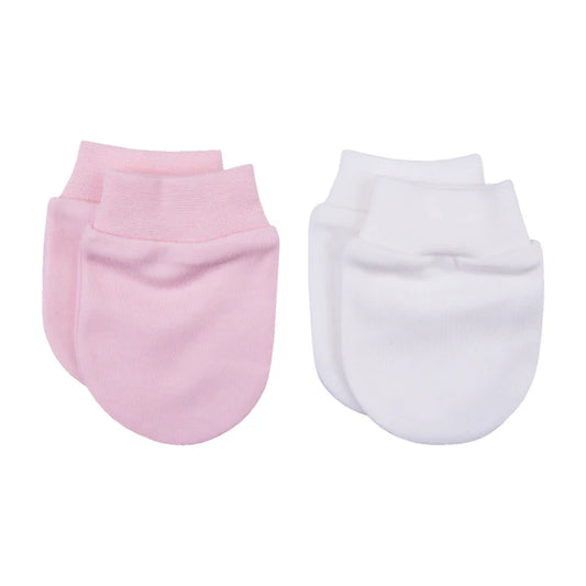 1 White 1 Pink Organic Cotton Mittens