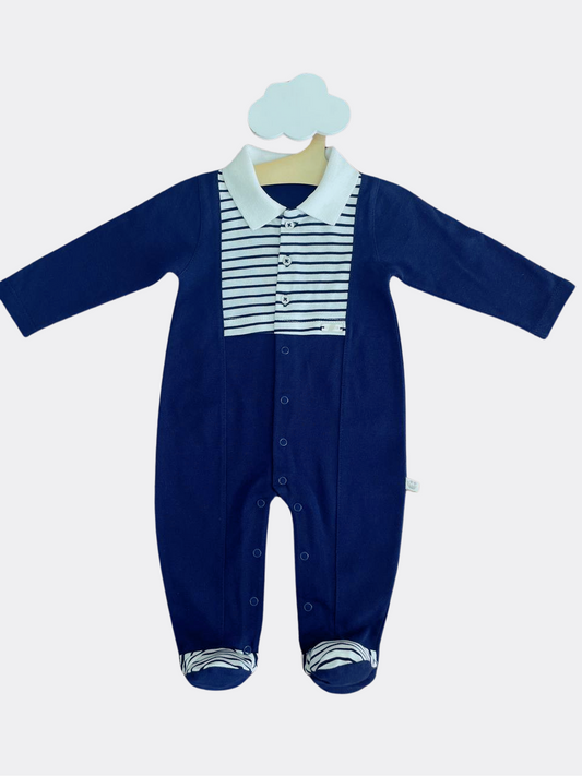 Navy Blue Organic Cotton Overall Polo