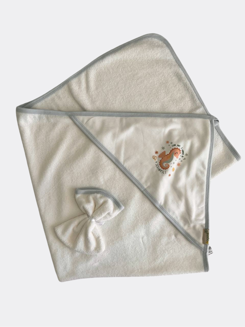 white sea horse theme hooded towel