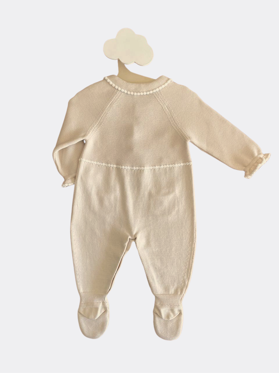 Beige And White Organic cotton Overall For Baby Girl